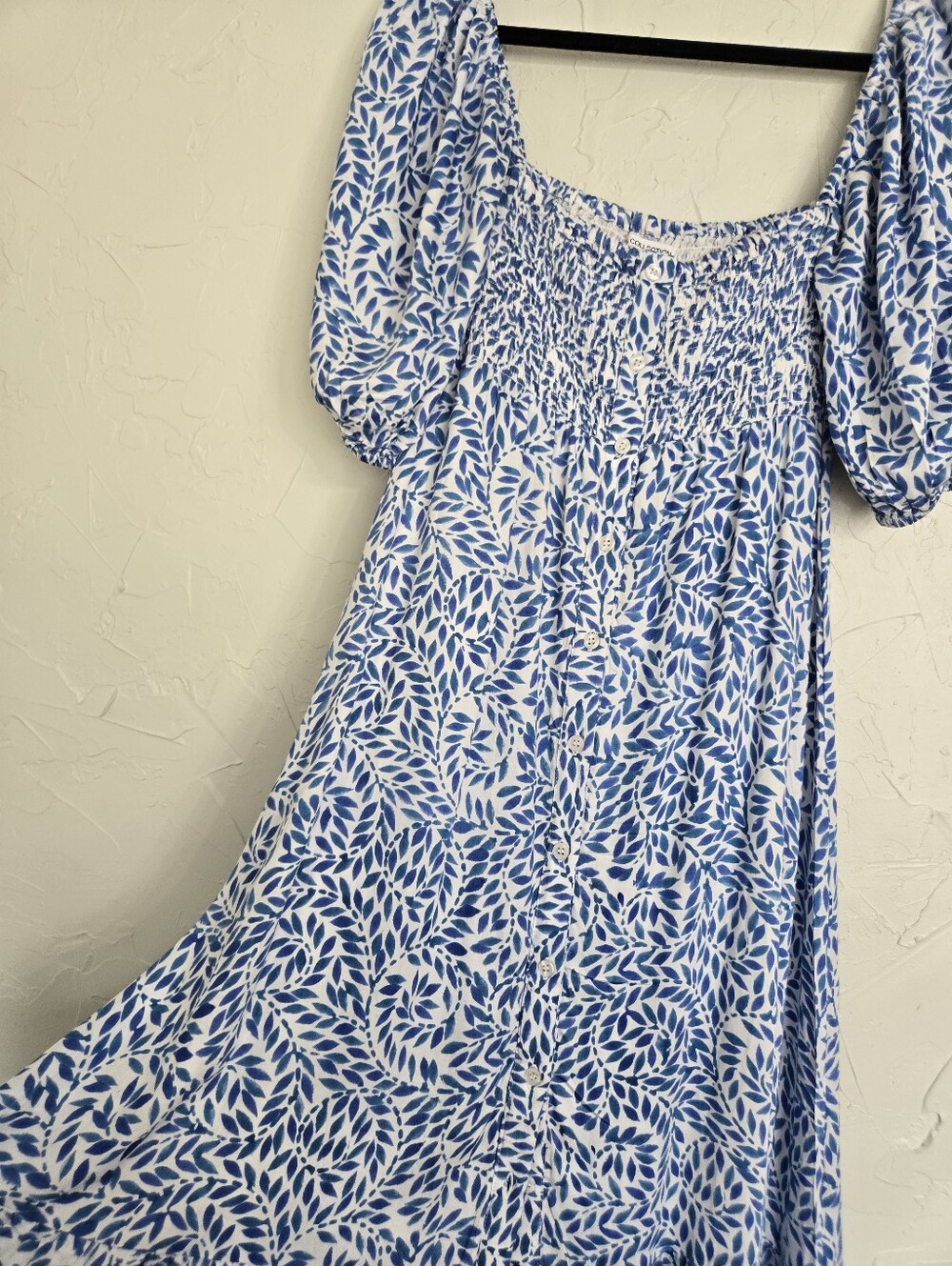 India Collection Emerson Fry Santiago 3 Smocked Boho Blue White Dress, XS/S - Picture 9 of 14